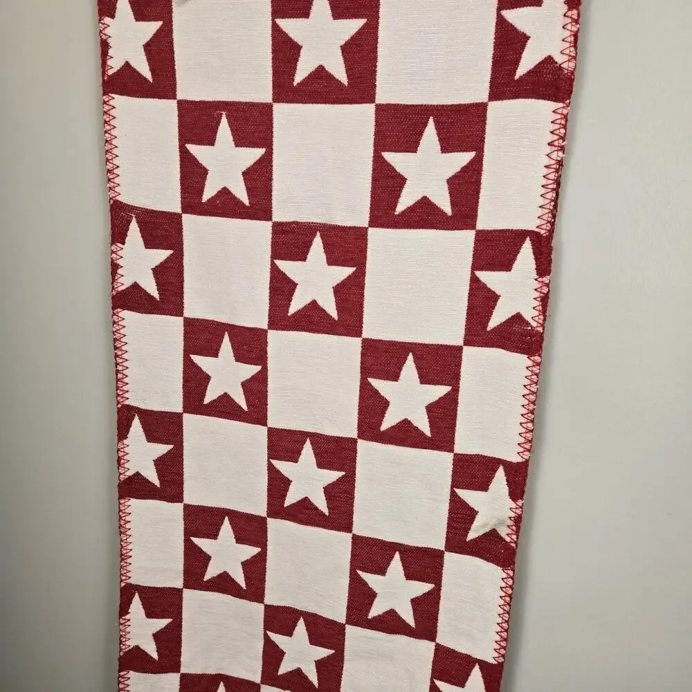 Table Runner USA Star Chenille Cloth Red White Patriotic 16x80